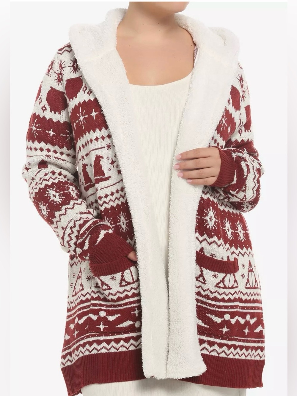 Wizarding World Harry Potter Fair Isle Sherpa Open Cardigan 2x